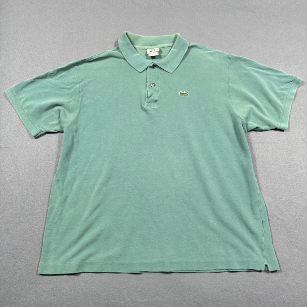 Lacoste Mens Pique Polo Shirt Size 8 Green Short Sleeve Crocodile Logo Vintage